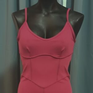 JoyLab Spaghetti Strap Scoop Neck Low Back Jumpsuit in Burgundy red/brown